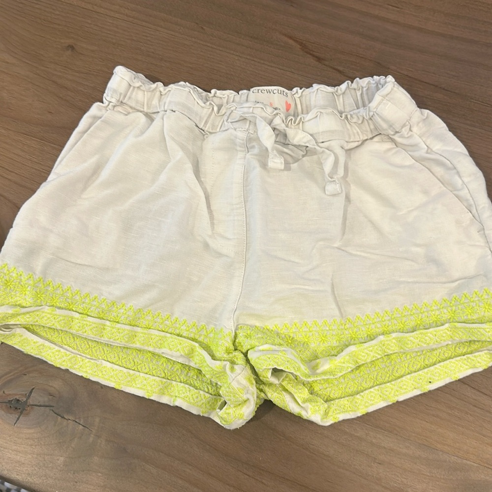 Girls crew cut linen shorts white with neon